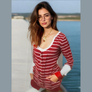 Yuka sweater Red & White Striped Cotton Sailor Anchor Rhinestones gold sz M